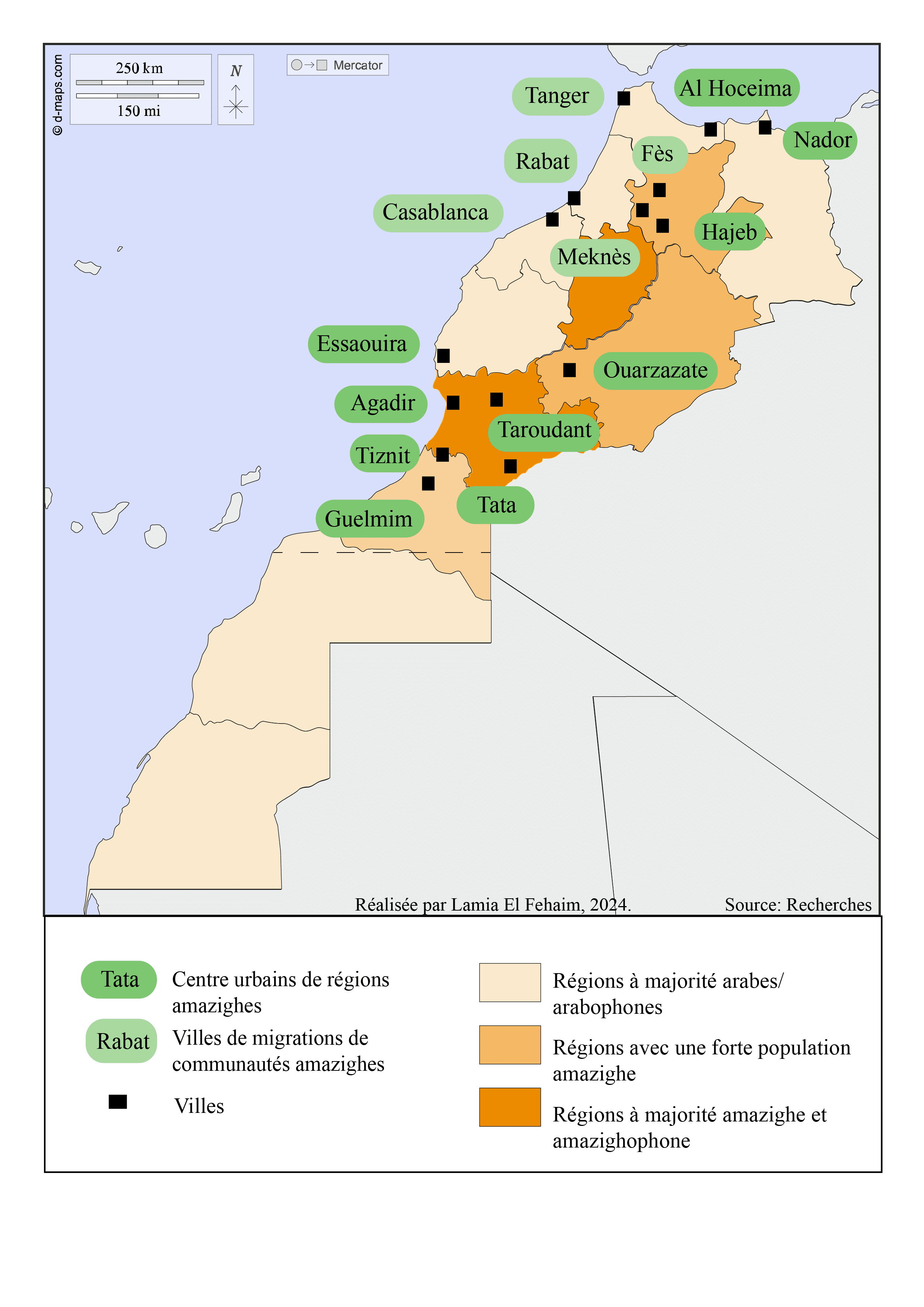 Représentation géographique des populations amazigh au Maroc et Sahara Occidentale 