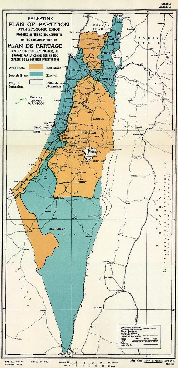Plan historique de la partition de la Palestine proposé par l'ONU en 1947.